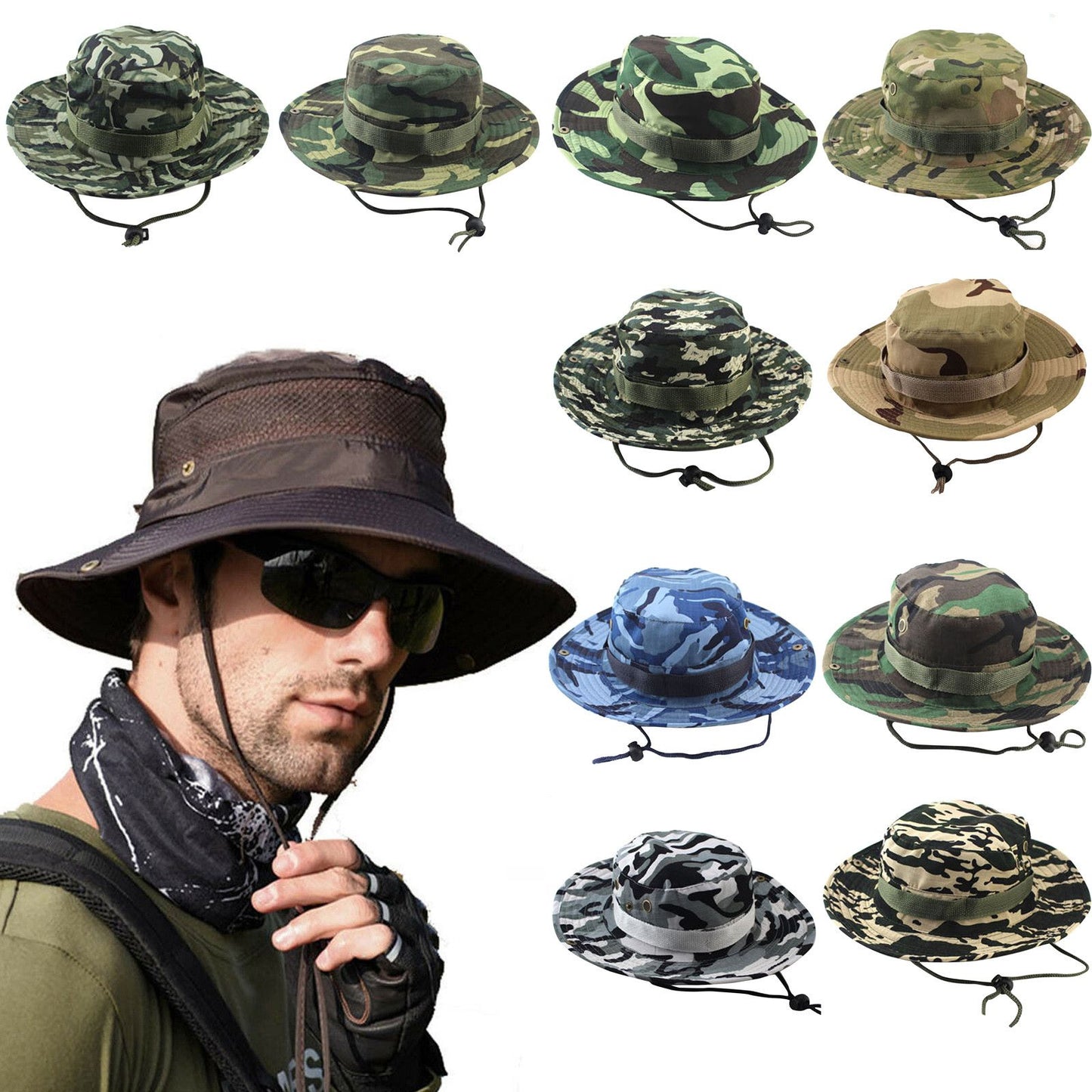 Fashion Men And Women Outdoor Camping Sport Travel Camouflage Fisherman Sunscreen Hat Foldable Wide Brim Soft Hat