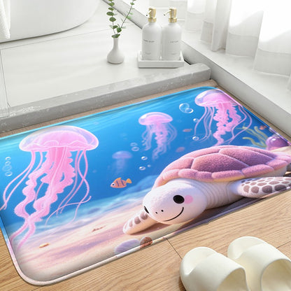 Pink jellyfish pattern bathroom floor mat, water absorbing small carpet, toilet seat mat, decorative mat, machine washable