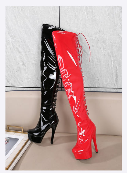 New Black Pole Dancing Long Shoes Night Club Party Queen Boots Over the Knee Boots High Heels Women Boots Sexy Thin Heels Shoes