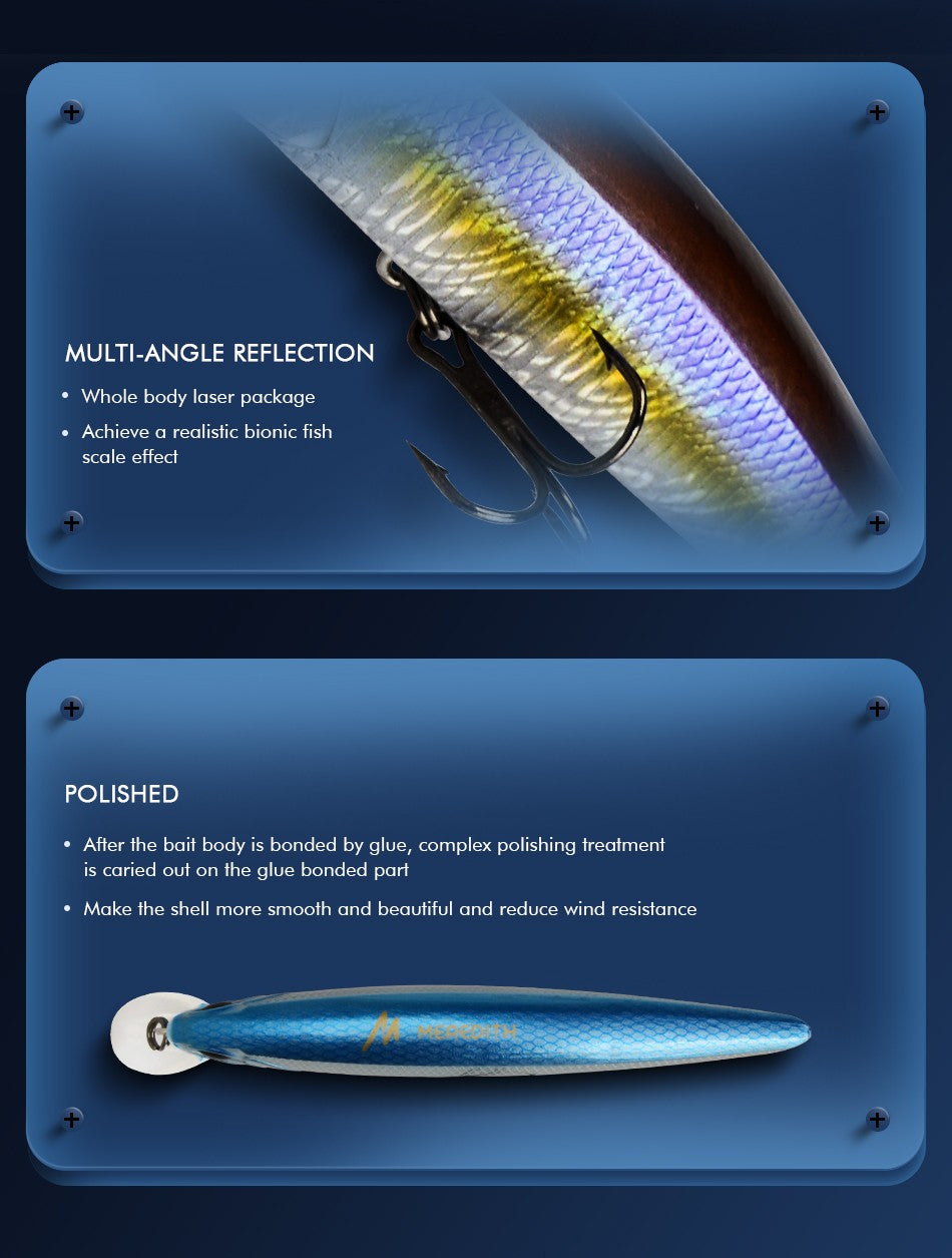 MEREDITH JERK MINNOW 100F 14g Flutuante Wobbler Isca de Pesca 24 Cores Isca Minnow Isca Dura Qualidade Profissional Profundidade0.8-1.0m