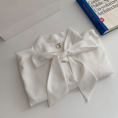 Bow Tie Chiffon Shirts Casual Long Sleeve White Blouse Women's Elegant Business Loose Blouses Ladies Spring and Autumn Chic Tops