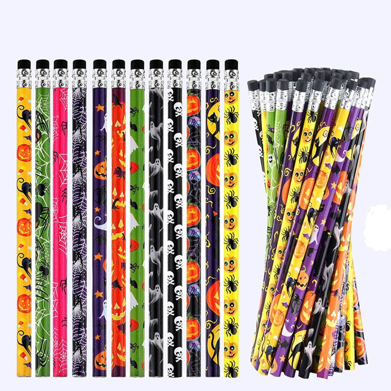 12/24PCS Pumpkin Wooden Pencils Kids Halloween Party Favors Trick or Treat Kindergarten Prizes Award Children Gifts Bag Fillers