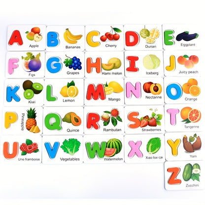 Montessori, Wooden Alphabet Cards, Children's Early Education Fruit Cognitive Cards, Kindergarten Enlightenment Puzzle Block Toy