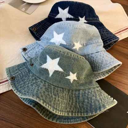 Kawaii Denim Star Fisherman Hat Wide Brim Y2K Outdoor Sun Hat Sunshade Adjustable Western Cowboy Hat Fishing