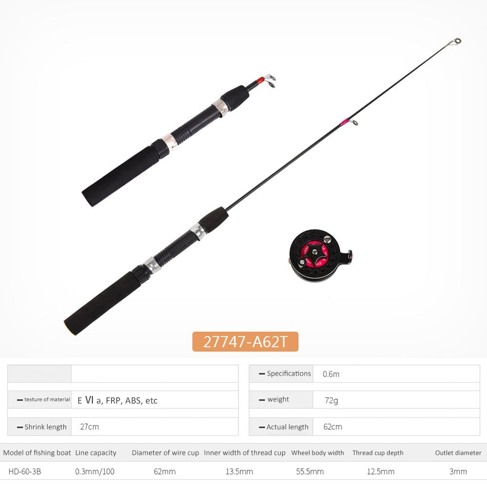 Cana de Pesca de Gelo de Inverno com Carretilha, Alimentador Mini Dobrável para Exterior, Vara de Pesca Telescópica Giratória para Gelo, Conjunto de Carretilha de Pesca