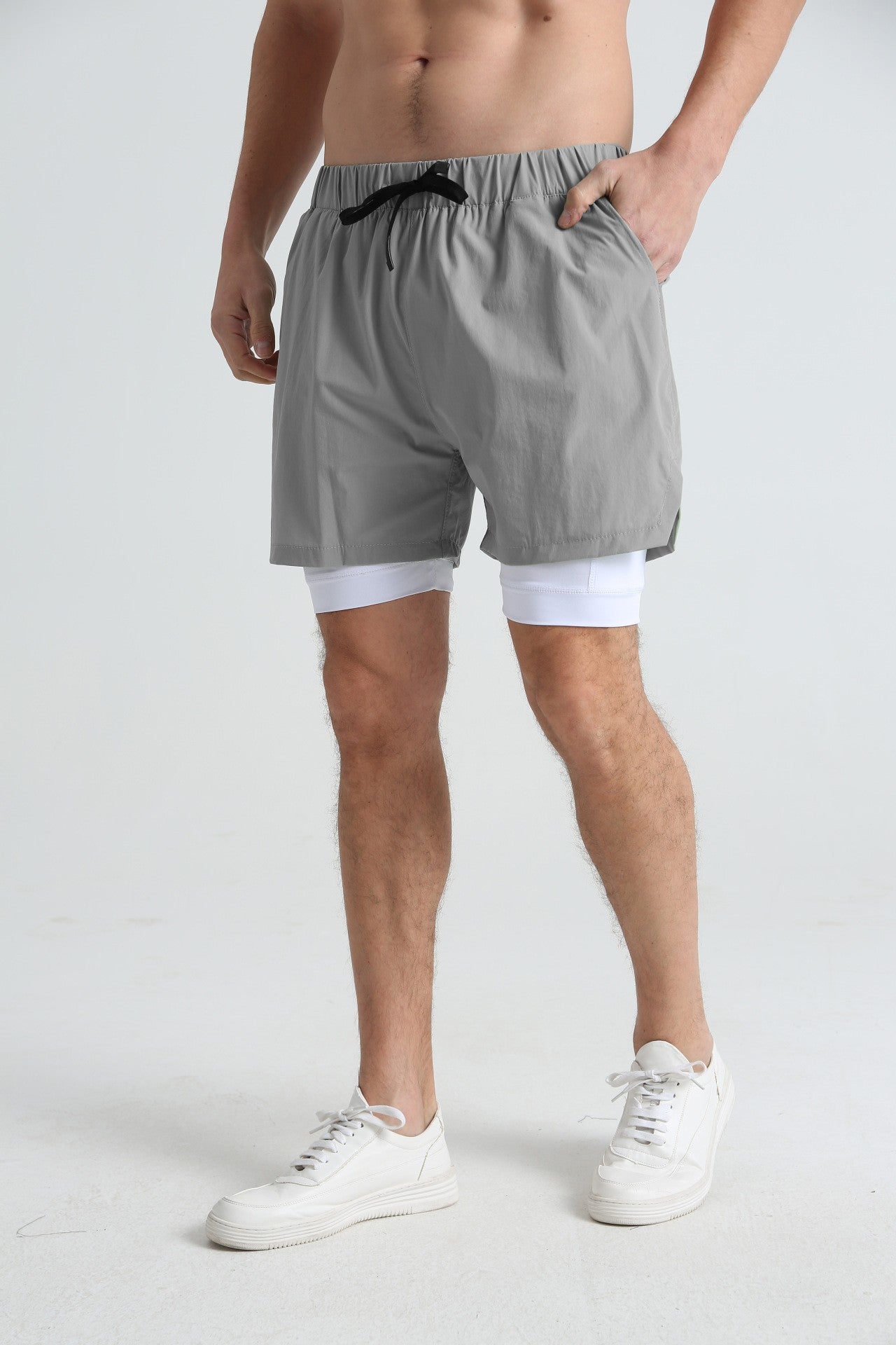 Men's sports double-deck shorts Fitness Quick Dry Training Shorts Casual 2 In 1 Multi-pocket sweatpants Men Gyms Running shorts