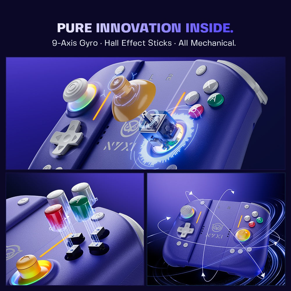 NYXI Hyperion 3 Purple Edition, Magnetic Modular Joypad for Switch 2, Hall Effect No Drift, Full Mechanical Buttons, 9-Axis Gyro, Pro & Handheld Mode