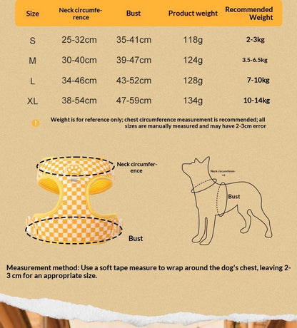 Coleira Peitoral Xadrez para Cães Peitoral Xadrez Estilo Colete para Cães Anti-Estrangulamento Anti-Fuga