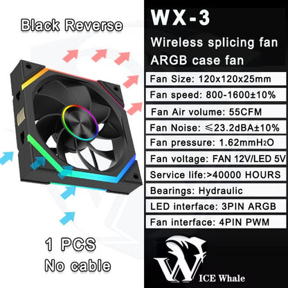 ICE Whale WX-3 Wireless Splicing Fan ARGB Air-Cooled Cooling Accessories 1600RPM 12CM Chassis Fan