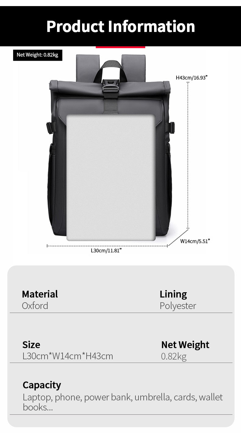 Men's Backpack Roll Top Bag Waterproof Laptop Compartment for Work Travel School Bag Hiking Bookbag Mens Gifts