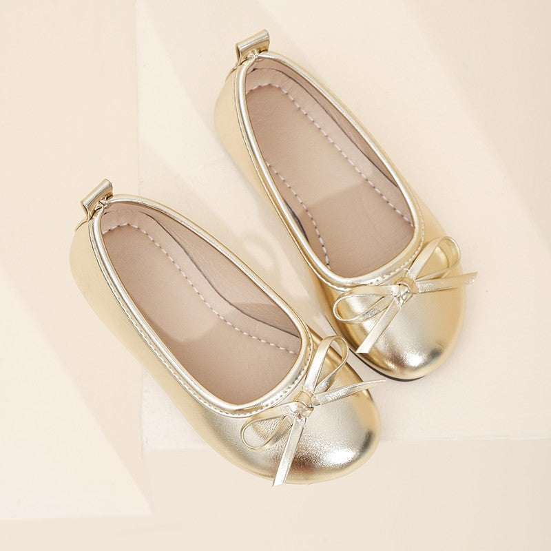 Elegant Girls Shoes Metal Colored Princess Casual Flats Soft Mary Jane Shoe Children Gold Silver Classic Ballet Flats Shoe 26-37