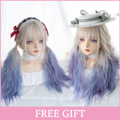 LM? Peruca de cosplay branca ombre de ondas corporais longas, perucas sintéticas resistentes ao calor, perucas Lolita naturais de parte média para mulheresW