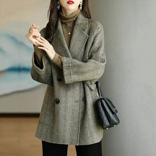Ladies Woolen Jacket 2025 Autumn Winter Fashion Temperament Female Coat Long Sleeve Short Double-breasted Women Wool Overcoat