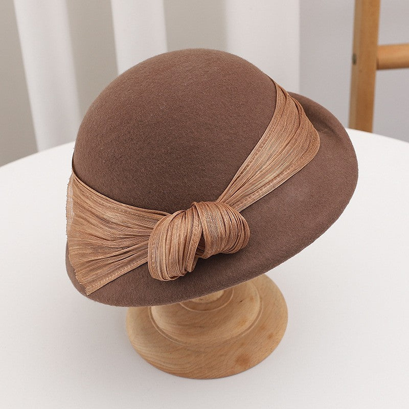 Women French Wool Beret Autumn Winter Fashion Retro Bow Knot Lady Cloche Hat Casual Travel Gift