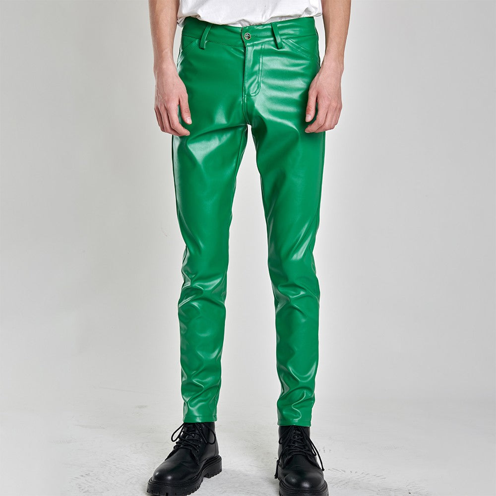 Men's Leather Pants Skinny Fit Stretch Fashion PU Leather Trousers Nightclub Party & Dance Pants Thin