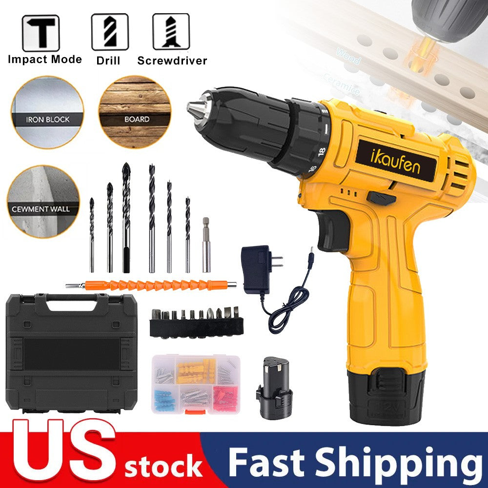 Conjunto de Furadeira sem Fio 24 em 1 Furadeira Elétrica 12V 2 Velocidades Variáveis Parafusadeira a Bateria Ferramenta Elétrica com 25+1 Posições de Torque
