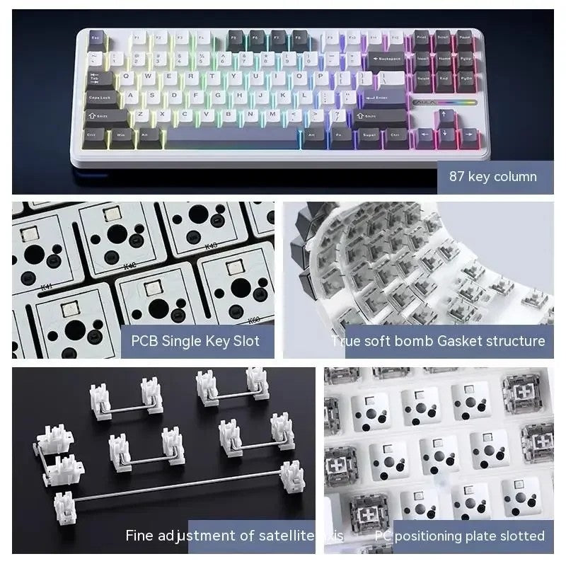 Teclado Mecânico AULA F87Pro 2.4g/Usb/Bluetooth Tri Mode Sem Fio 87 Teclas 5 Camadas de Amortecimento Adequado para Jogos+Digitação