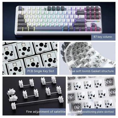 Teclado Mecânico AULA F87Pro 2.4g/Usb/Bluetooth Tri Mode Sem Fio 87 Teclas 5 Camadas de Amortecimento Adequado para Jogos+Digitação