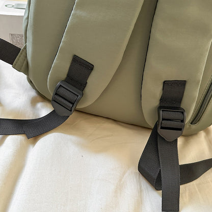 Korean Style Simple Solid Color Zipper Computer Backpack, School and Commuting Backpack