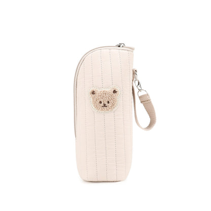 Cute Bear Design Baby Bottle Tote Bag with Aluminum Foil Insulation Bags Water Bottle Thermal Storage Pouch with Stroller Hook