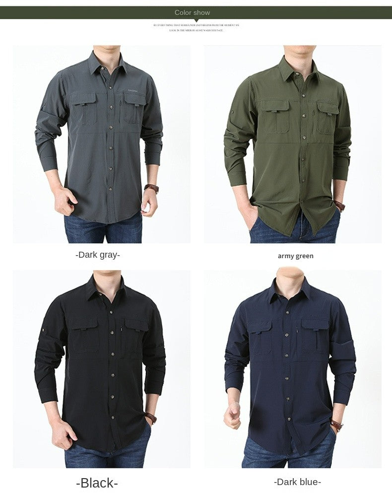 Summer Jacket Upf 50+ Sun Protection Fishing Shirts Men's Quick Dry Long Sleeve Shirts Mesh Breathable Hiking Work Cargo Shirts