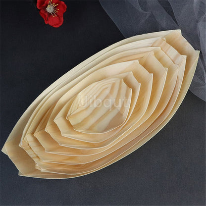 50 100pcs Sushi shushi Wood Boat Natural bamboo Disposable Kayak Salad Dessert Pine cake Boat Snack Bowl mat sushi plate tray