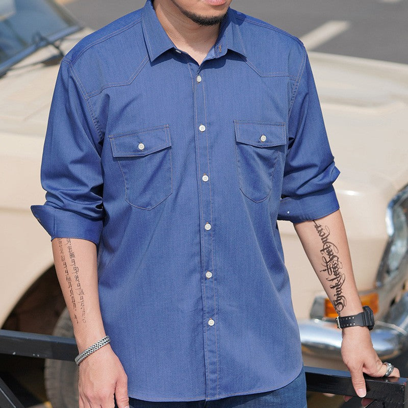Men Shirt Denim Oversize 6XL 7XL 8XL 10XL Plus Size Fashion Casual Cowboy Blue Pockets Loose Long Sleeve Cotton High Quality
