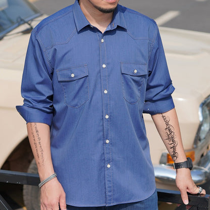 Men Shirt Denim Oversize 6XL 7XL 8XL 10XL Plus Size Fashion Casual Cowboy Blue Pockets Loose Long Sleeve Cotton High Quality