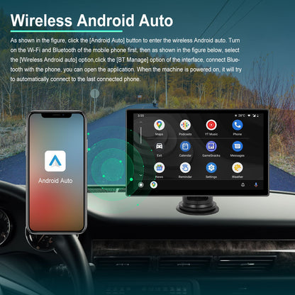 Player de Vídeo Multimídia de Rádio para Espelho de Carro Portátil de 9" Universal Sem Fio CarPlay Android Auto Tela Bluetooth AUX TF GPS DVR