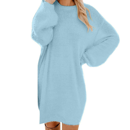Women Winter Sweater Knit Crewneck Warm Long Sleeve O-Neck Casual Sweatshirts Dress Solid Color Oversized Basic Ladies Cloth