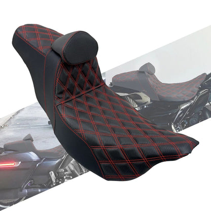 Almofada de Assento Duplo Dianteiro para Piloto Traseiro para Passageiro de Moto com Encosto para Harley Touring Road King FLTRX FLHTK Ultra 09-2023