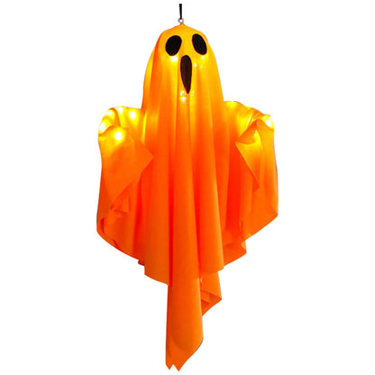 6FT Large Hanging Swing Ghost Halloween Decoration Cute White Ghost with String Light Spooky Ghost Ornament for Porch Yard Trees