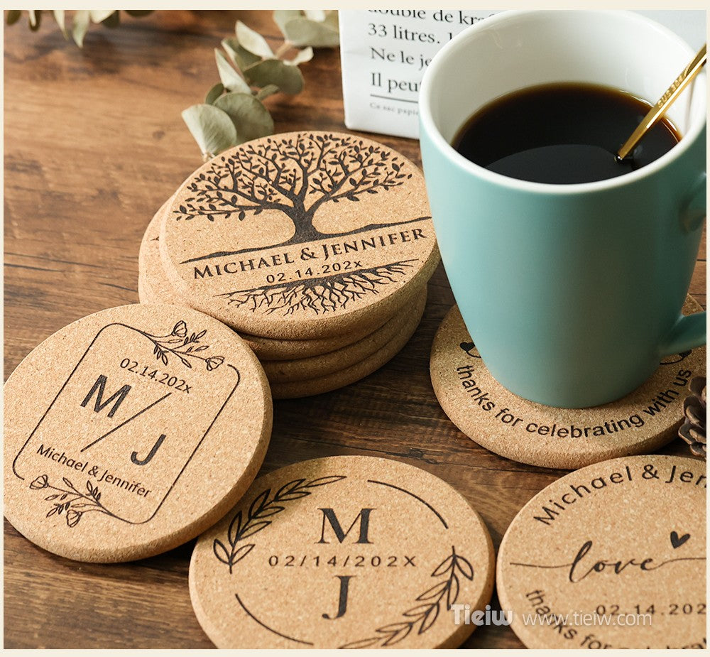 30pcs Personalized Cork Coasters-Tieiw Design-Wedding Favor for Guests Party Bridal Shower Corporate Engraved Coaster Gifts Bulk