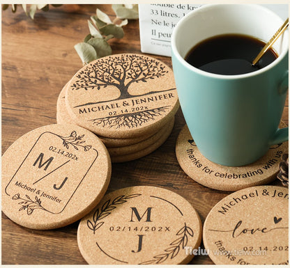 30pcs Personalized Cork Coasters-Tieiw Design-Wedding Favor for Guests Party Bridal Shower Corporate Engraved Coaster Gifts Bulk