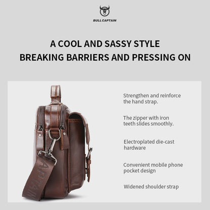 BULLCAPTAIN New Genuine Leather Men Crossbody Bag Male Briefcase Messenger Bag Casual Business Briefcase Style Men Shoulder Bag
