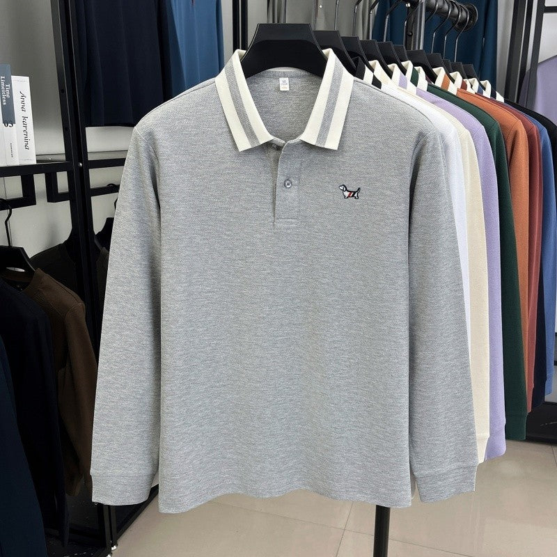 Men's 100% Cotton Original Design Printed Long Sleeved Polo Shirt Spring Autumn Simple Fashion Business Lapel T-shirt Men's Wear