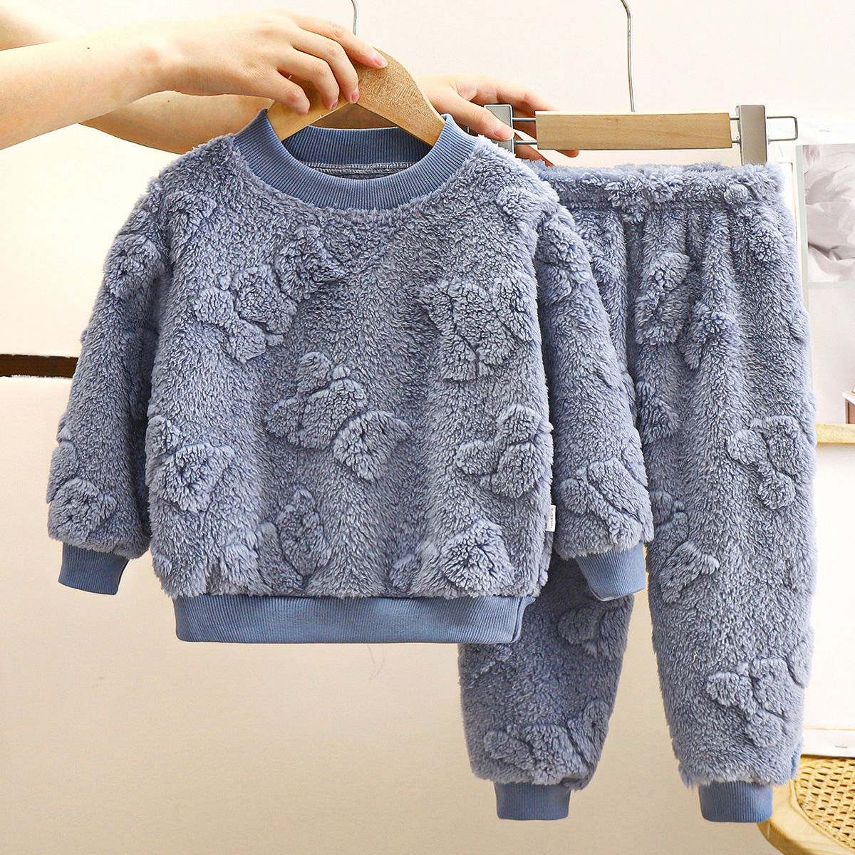 Conjunto de Pijama Infantil Quente Outono e Inverno Meninos e Meninas Roupas Grossas para Casa Roupas de Bebê de Pelúcia Roupas Infantis