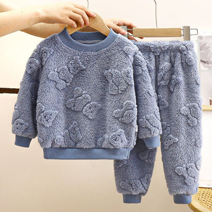 Conjunto de Pijama Infantil Quente Outono e Inverno Meninos e Meninas Roupas Grossas para Casa Roupas de Bebê de Pelúcia Roupas Infantis