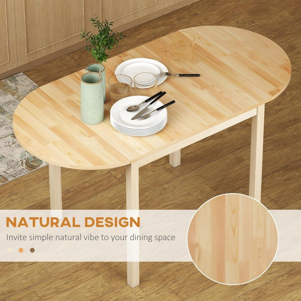 Solid Wood Oval Drop Leaf Dining Table for 4-6 People, Folding Kitchen Table for Small Spaces, Natural Finish