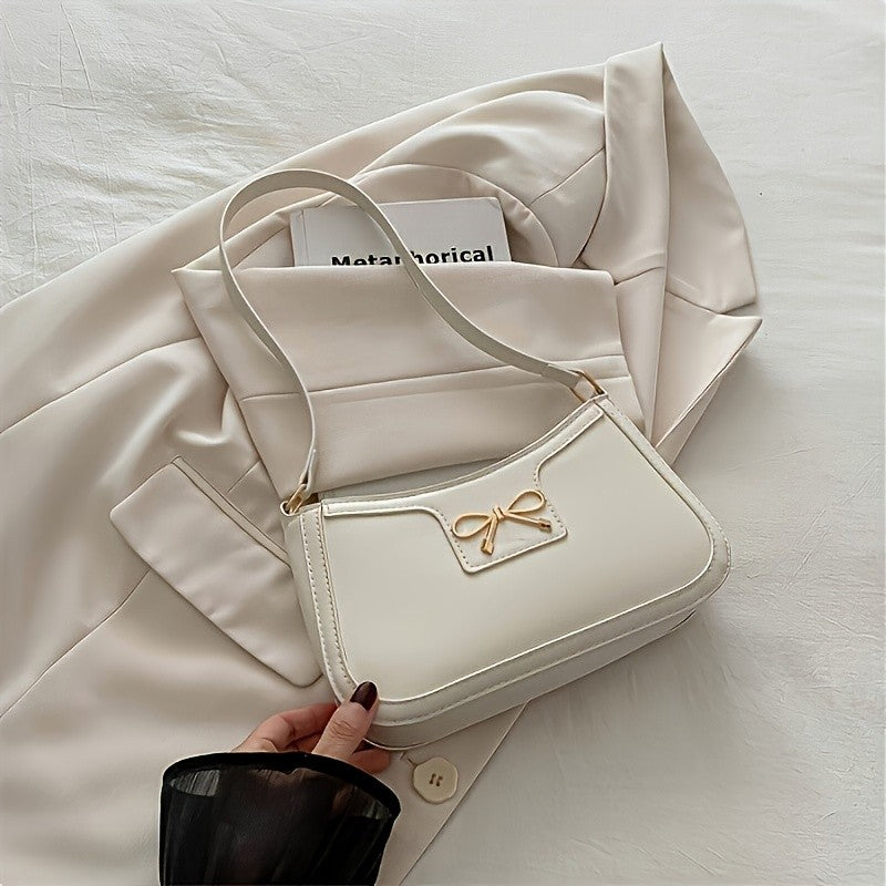Solid Color Bowknot Shoulder Bag, Elegant Small Square Bag, Suitable for Women Handbags, Zipper Closure,Fashion Underarm Bag,