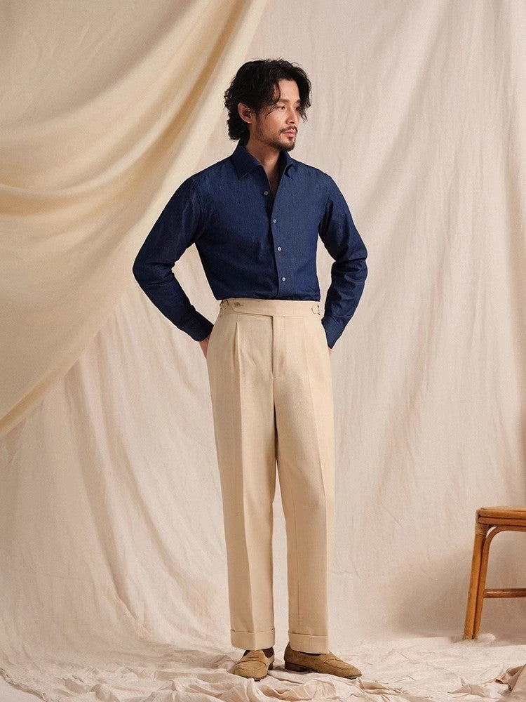 CULTUM Pure Cotton Italian Sle Men's Long Sve Slim Fit Casual Busin irt Classic k Button Collar Denim irt