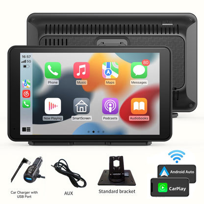 Tela CarPlay sem fio para carro, tela sensível ao toque estéreo portátil HD de 7" com Apple CarPlay e Android Auto, tela CarPlay com câmera de ré