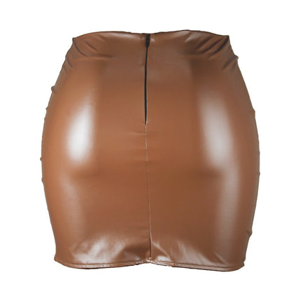 2025 Women Leather Night Clubwear Skirts Summer Pure Color PU-leather Zipper Sexy Hip Leather Mini Skirts