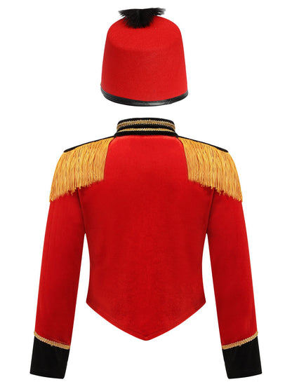 Girls Boys Marching Band Costume Outfits Circus Ringmaster Jacket Coat Team Performance Drummer Drum Major Uniform with Hat Sets