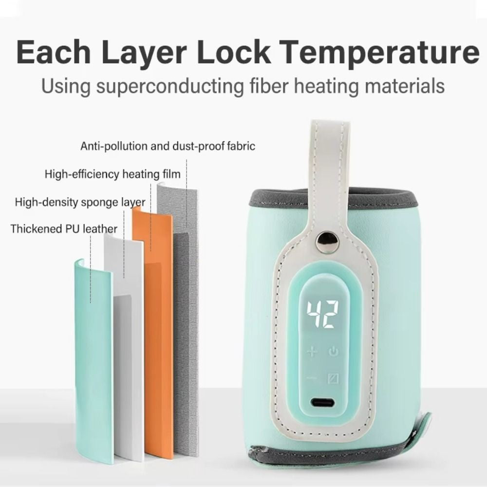 LED Display Portable Baby Bottle Warmer Smart Temperature Control 24H Constant Temperature Milk Bottle Insulation Sleeve