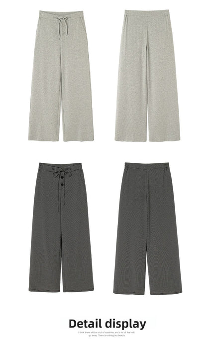 Baishiwang Silk Blend Knitted Pants Women's Summer Loose Casual Drape Long Striped Trousers Versatile Comfortable Long Pants