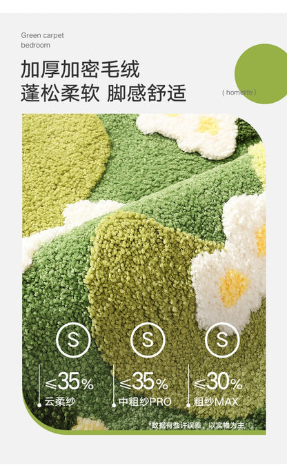Forest Moss Rug, Premium Flocked Bedroom Living Room Decor Carpet, 3D Textured Surface, Handcrafted High-Density Weave