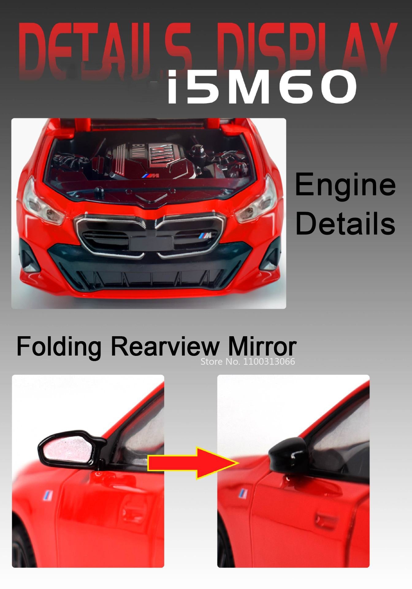 Miniaturas de Carro de Brinquedo i5M60 XM Escala 1:24, Liga Fundida, Pneus de Borracha, com Luz e Som, Presente para Crianças e no Dia das Crianças