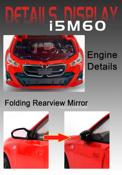 Miniaturas de Carro de Brinquedo i5M60 XM Escala 1:24, Liga Fundida, Pneus de Borracha, com Luz e Som, Presente para Crianças e no Dia das Crianças
