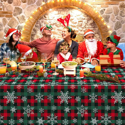3PCS/Set Disposable Christmas Snowflake Tablecloth Plastic Red Green Buffalo Plaid Table Cover for Christmas Holiday Party Decor